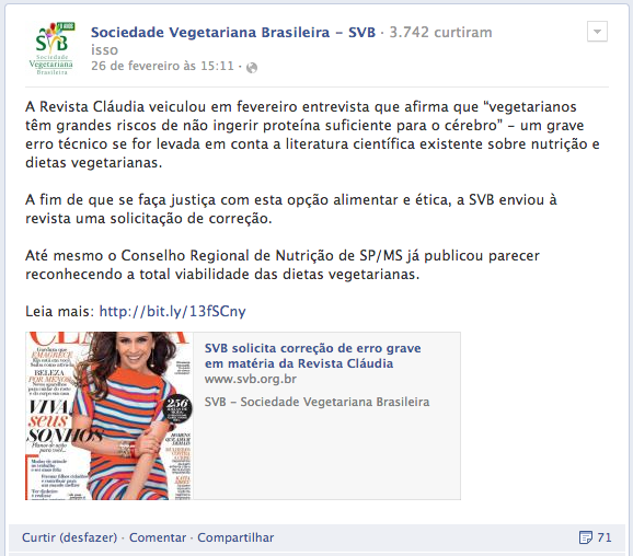 Campanha da SVB no Facebook convenceu a Revista Claudia